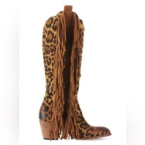 NIB Beast Fashion Leopard Print Fringe Tall Boots Size 7 Western Boho Festival